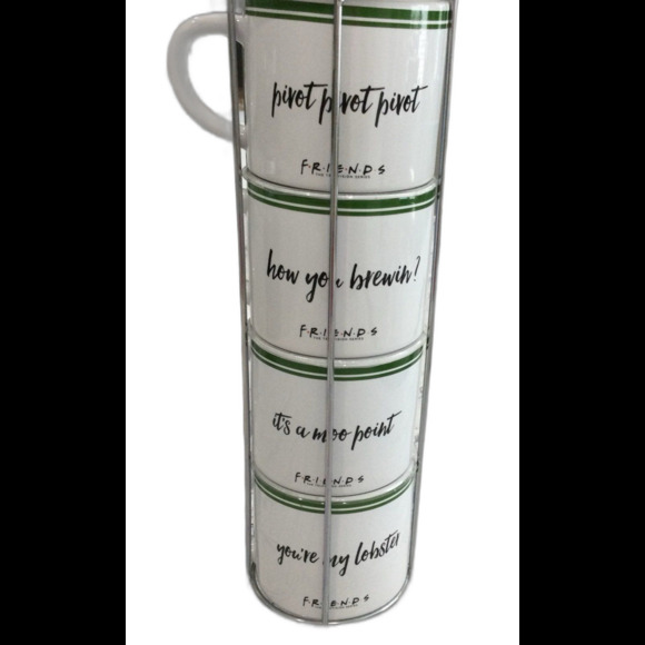 Friends TV Series Central Perk 4 Graphic Ceramic Coffee Mugs with Holder - Picture 2 of 10